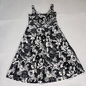 Petite Sophisticate Black and White Floral Dress